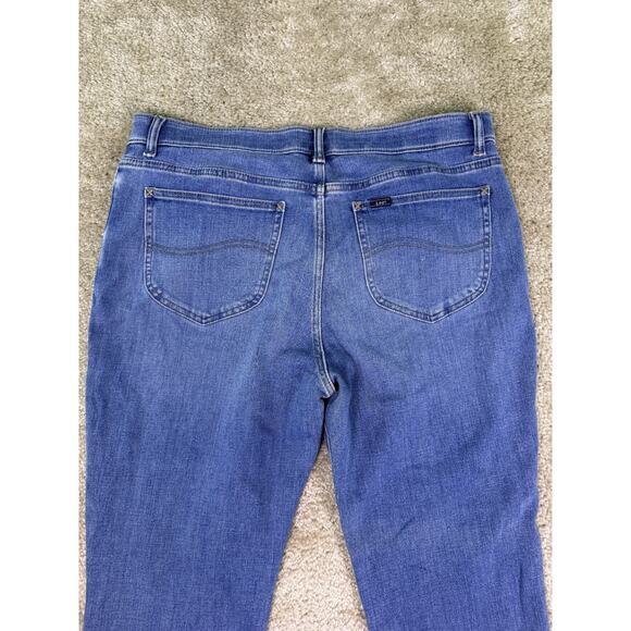 Lee Slim Fit Straight Leg Mid Rise Jeans Womens 14 Blue Denim Dark Wash D233 - Picture 5 of 14